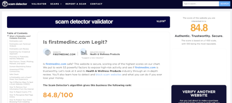 Scam Detector Rating for FirstMed Inc.